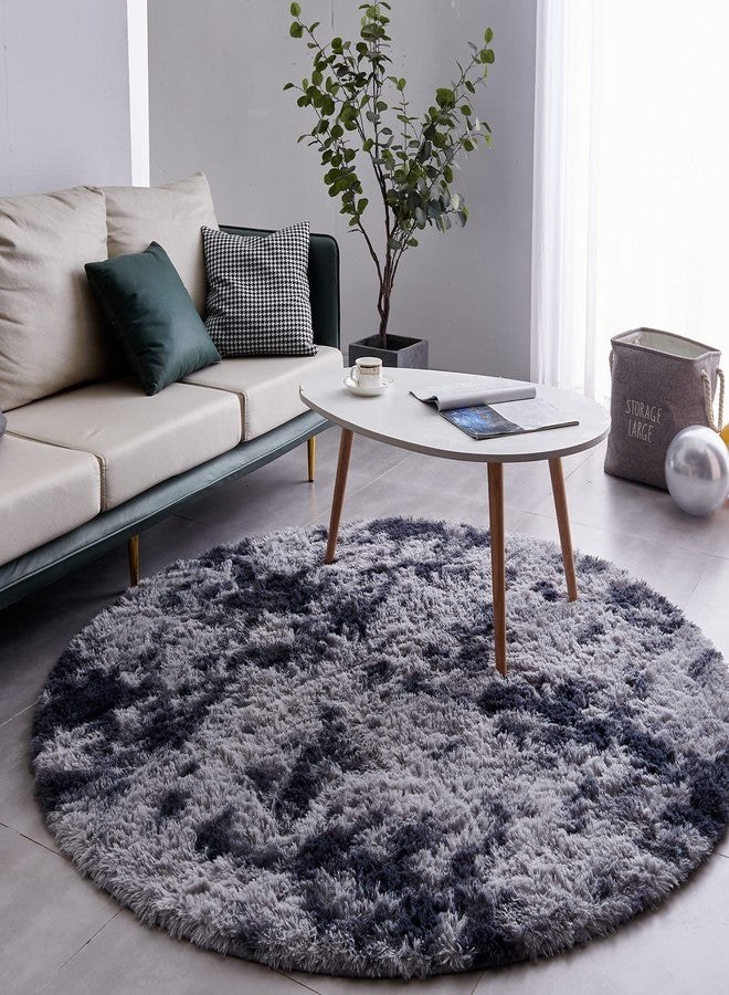 FJZFING Tie-Dyed Dark Grey Round Rug Ultra-Soft Plush Modern 7x7 Circle Area Rug for Kid's Bedroom, Fluffy Shag Circular Rug for Nursery Room, Non-Slip Tie-Dyed Dark Grey Rug for Teen's Room - Image 2